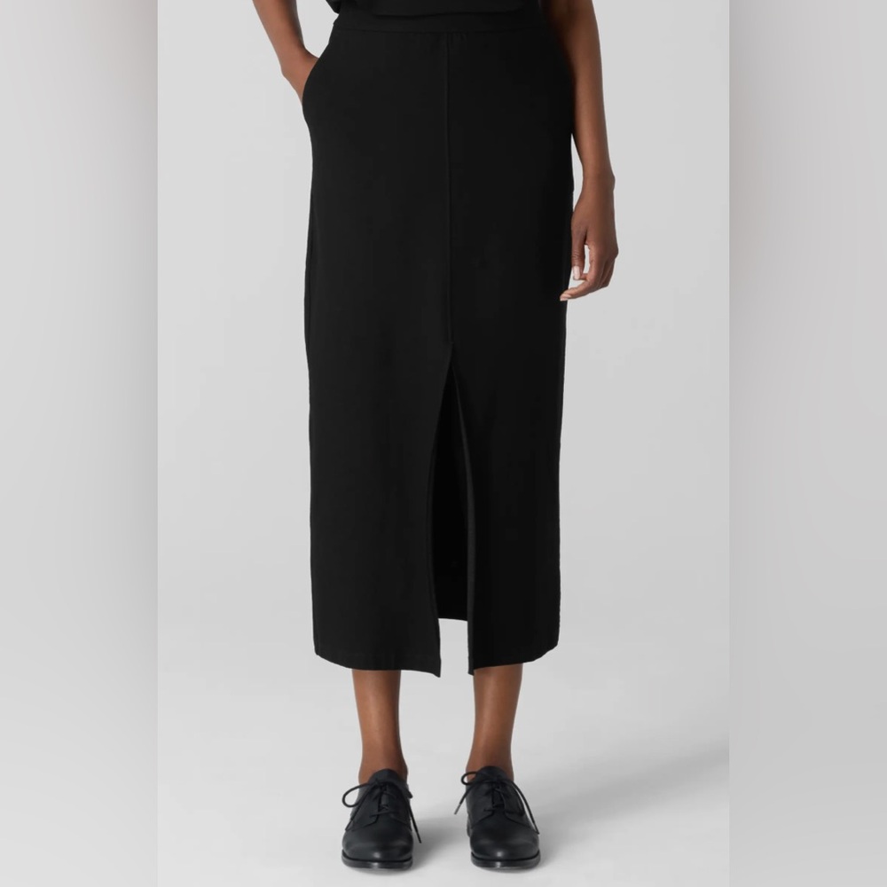 Eileen Fisher stretch midi skirt with slit in black